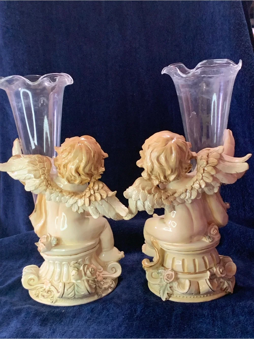 Set of 2 Vintage Cherub Accent Flower Vases - Decorative Home Accent